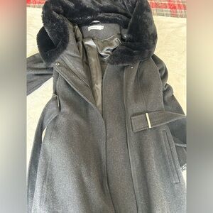 Ricki’s Dress Jacket Grey Wool and Black Fur Hood